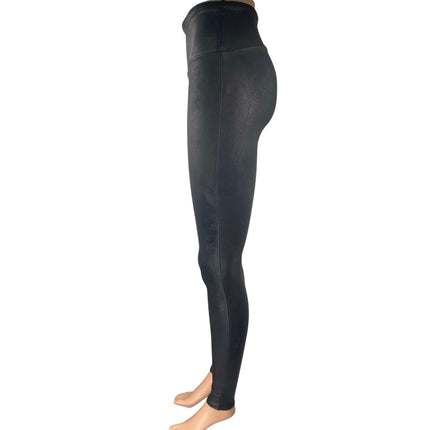 Spanx Black Faux Leather Mid Rise Skinny Fitness Workout Gym Leggings Pants Sz S