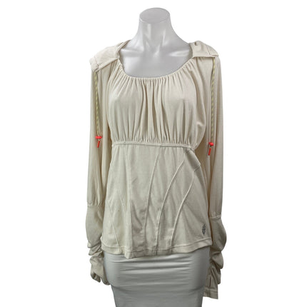 Free People Look Within Layer Cream Long Sleeve Ruched Hoodie Hooded Top Size L
