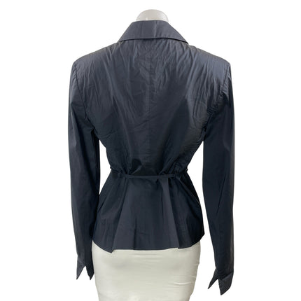 Savigo Women's Black Tie Waist Peplum Long Sleeve Button Down Shirt Top Size 6