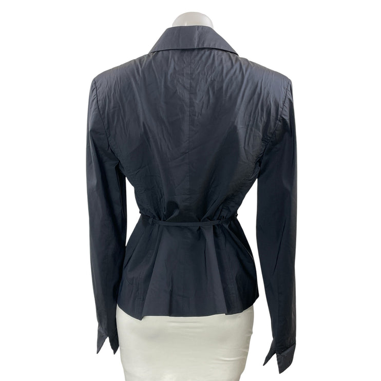 Savigo Women's Black Tie Waist Peplum Long Sleeve Button Down Shirt Top Size 6