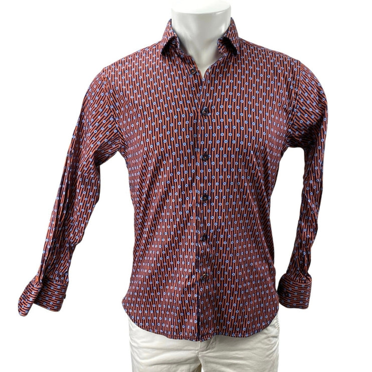 Luchiano Visconti Maroon Floral Striped Long Sleeve Button Down Shirt Top Size S