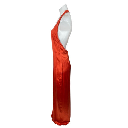 NEW Reformation Ivan Burnt Orange Silk Satin Halter Sheath Maxi Dress Size L