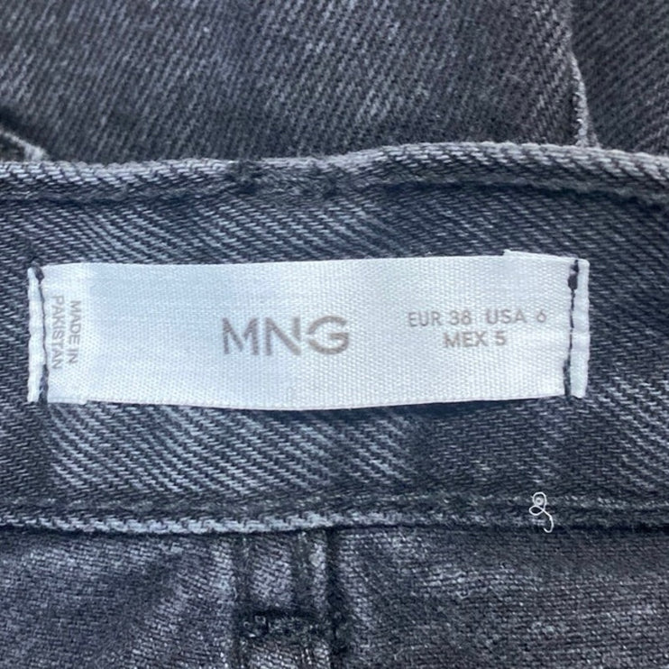 Mango MNG Women's Black Straight Wide Leg High Waist Denim Jeans Pants Size 6