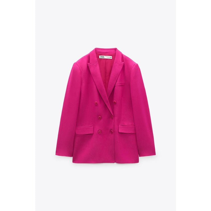 Zara Women's Fuchsia Pink Double Breasted Notch Collar Blazer Coat Jacket Sz XS