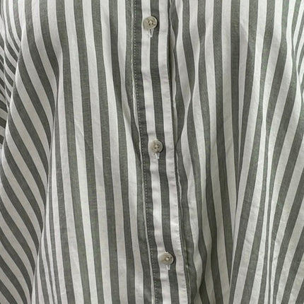 L.L. Bean Women's Green Striped Short Sleeve Blouse Button Down Shirt Size XL