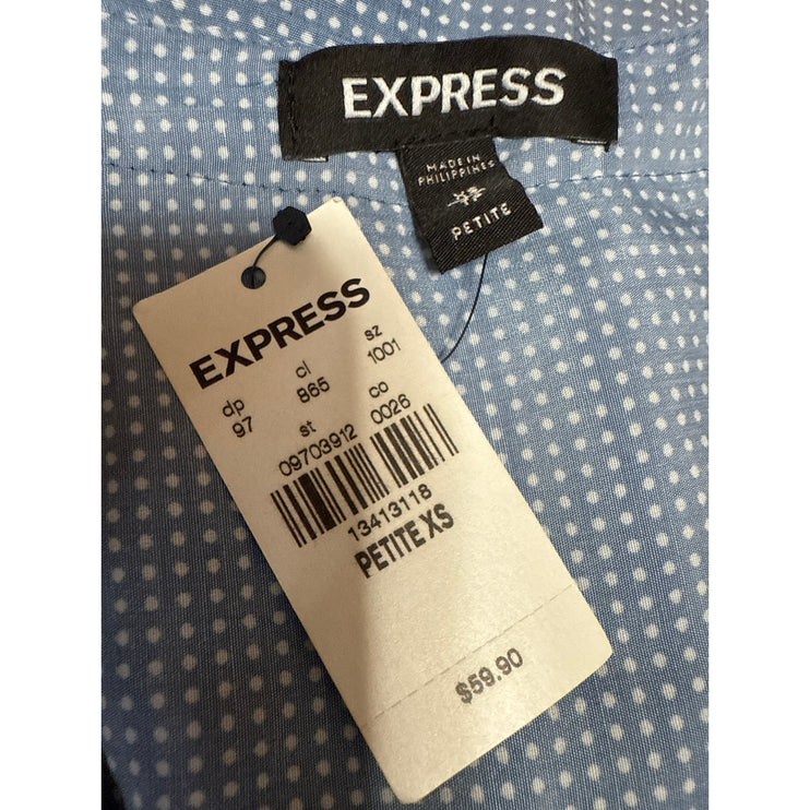 NEW Express Blue White Polka Dots Long Sleeve V Neck Shirt Blouse Top Size XS