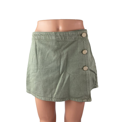 Zara Women's Green High Rise Mini Asymmetrical A-Line Wrap Denim Skort Skirt S