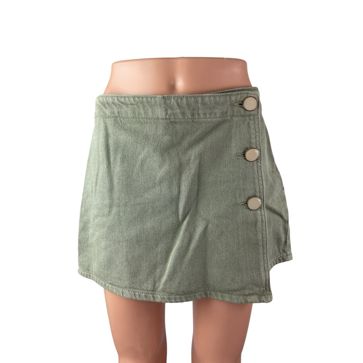 Zara Women's Green High Rise Mini Asymmetrical A-Line Wrap Denim Skort Skirt S