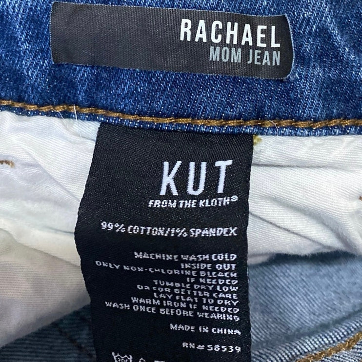 KUT From The Kloth Rachael Blue Distressed Frayed Hem Skinny Denim Mom Jeans 18