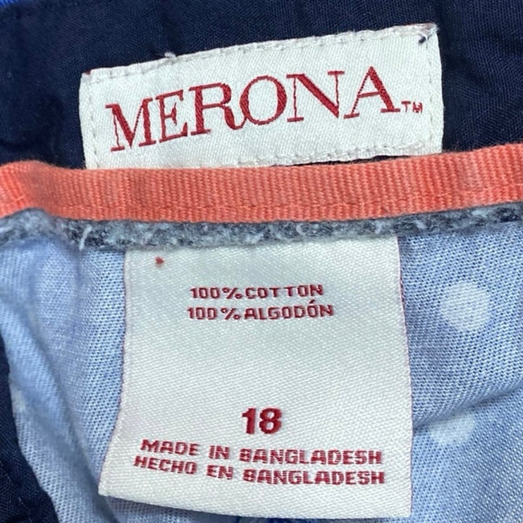 Merona Women's Blue Polka Dot High Waisted Straight Leg Casual Shorts Size 18
