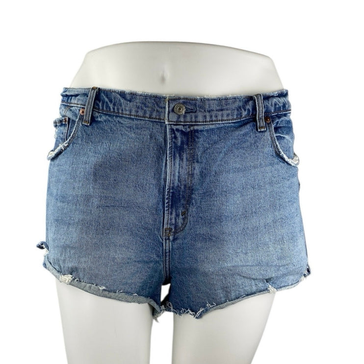 Abercrombie & Fitch Women's Blue High Waist Distressed Denim Jeans Mom Shorts 36