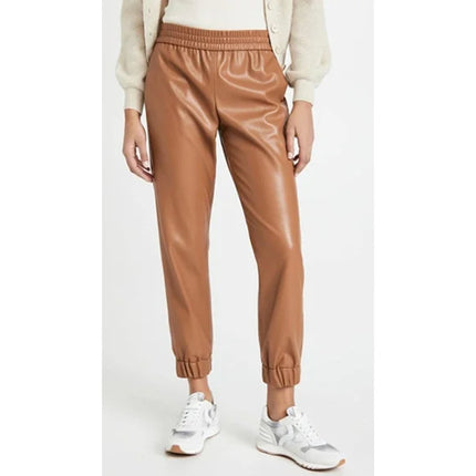 Alice + Olivia Pete Camel Tan High Rise Faux Leather Vegan Tapered Jogger Pant S