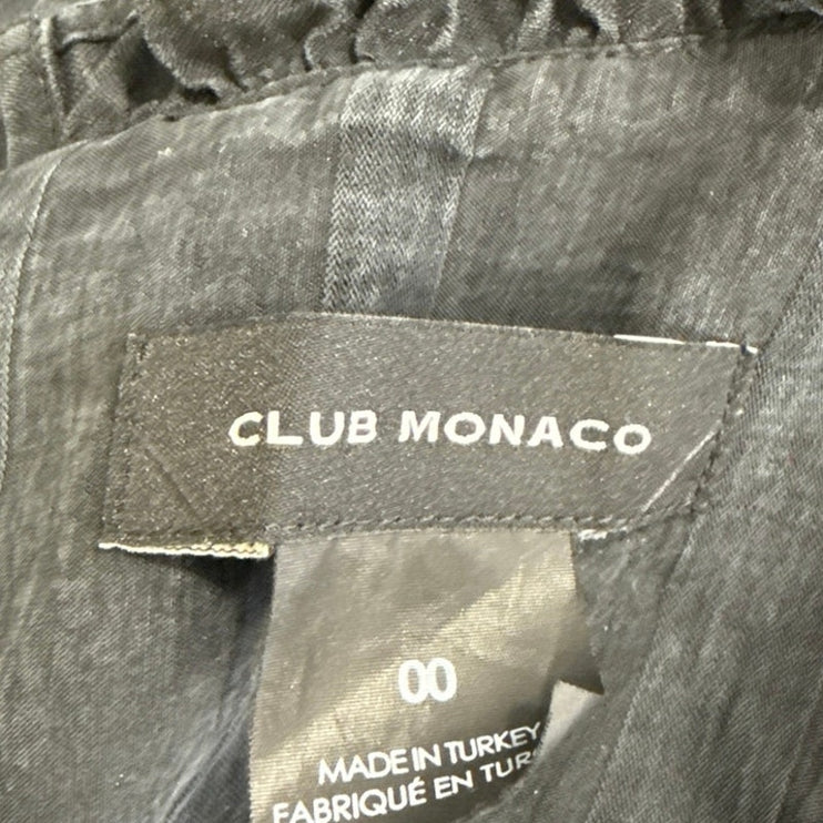 Club Monaco Black Ruffle Pintucked Crew Neck Cocktail A Line Mini Dress Size 00