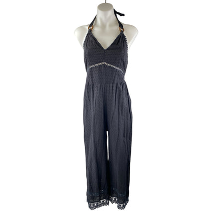 ZARA Black Polka Dot Lace Trim Halter Neck Sleeveless Wide Leg Romper Jumpsuit S