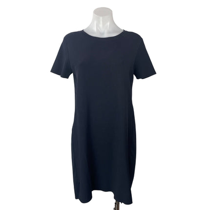 Theory Black Woven Mix Crepe Knit Short Sleeve Shift Mini Sweater Dress Size M