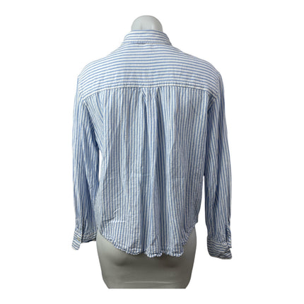 H&M Linen Womens Blue White Striped Collared Long Sleeve Button Down Shirt Top M45