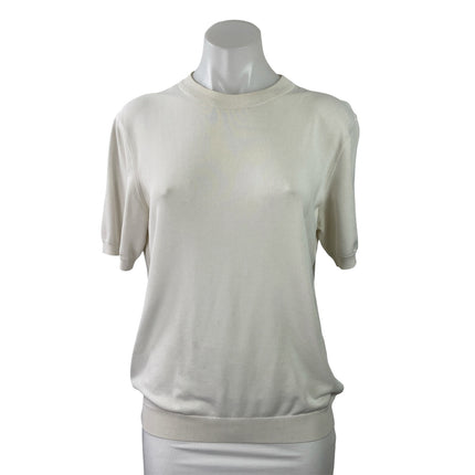 Sandro Women's Off White Knit Crew Neck Short Sleeve Pullover Sweater Top Size M