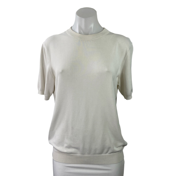 Sandro Women's Off White Knit Crew Neck Short Sleeve Pullover Sweater Top Size M