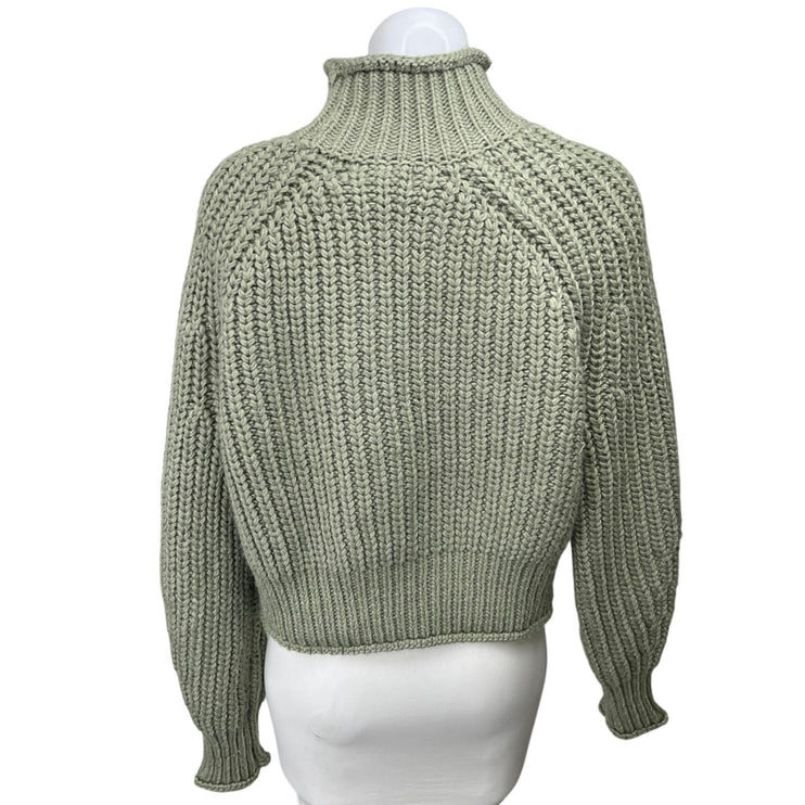 H&M Green Wool Chunky Knit Turtleneck Long Sleeve Pullover Sweater Top Size XS
