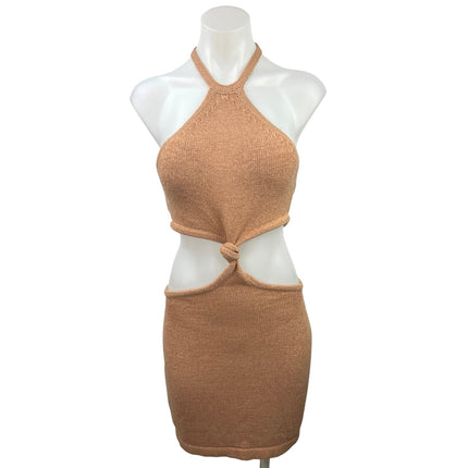 Isalis Women's Beige Halter Neck Sleeveless Knitted Mini Bodycon Dress Size S Isalis Women's Beige Halter Neck Sleeveless Knitted Mini Bodycon Dress Size S