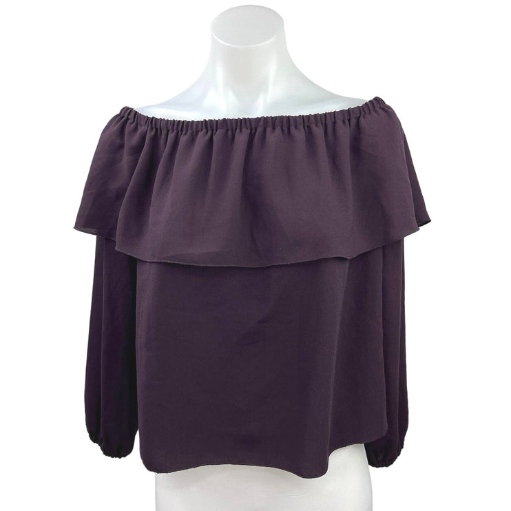 Aritzia Wilfred Purple Ruffle Off The Shoulder Long Sleeve Blouse Top Size S