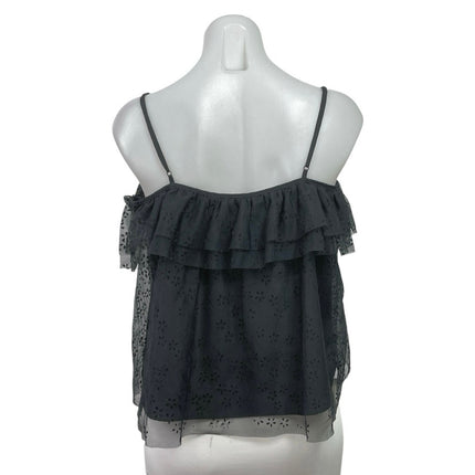 J.Crew Black Sleeveless Embroidered Floral Cami Ruffle Tiered Blouse Top Size S