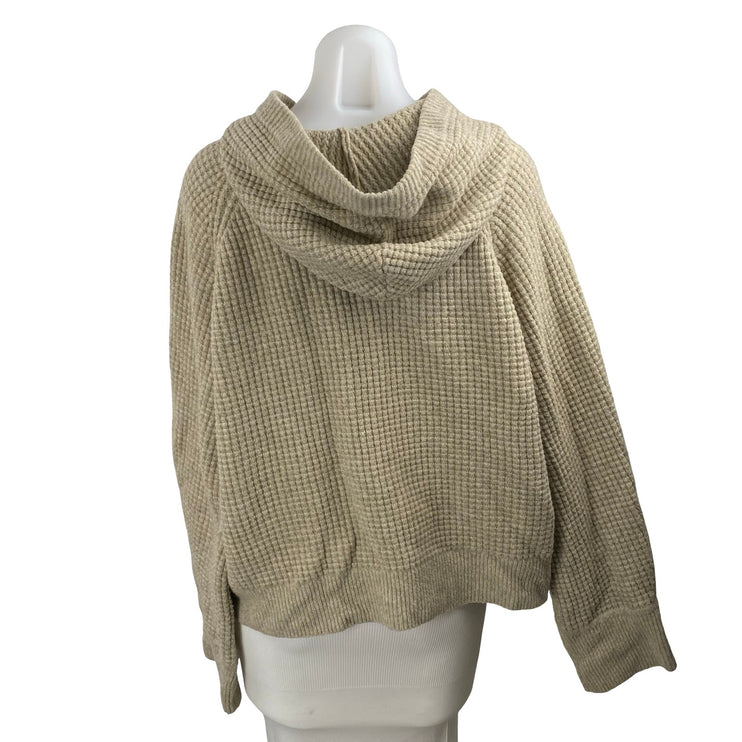 Abercrombie & Fitch Beige Waffle Knit Hoodie Hooded Thermal Sweater Top Size M