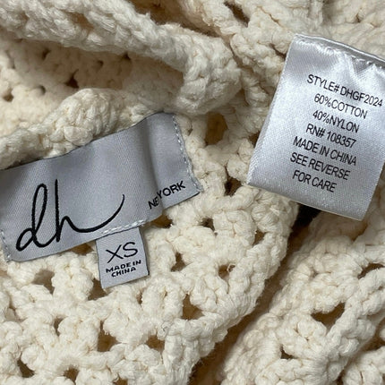 dh New York Women's Cream Short Sleeves Open Crochet Cardigan Sweater Top Sz XS