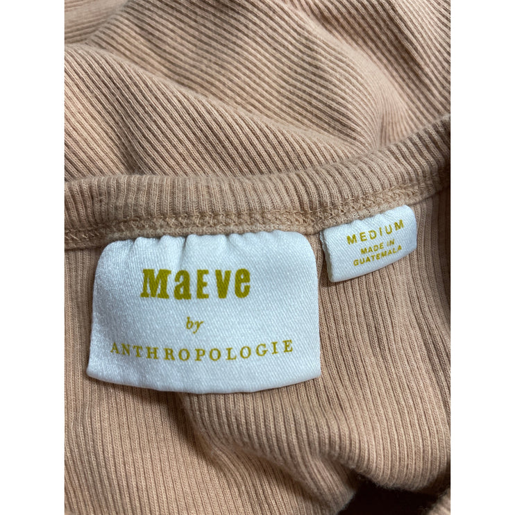 Anthropologie Maeve Tan Ribbed Knit Short Sleeve Baby Tee T Shirt Top Size M