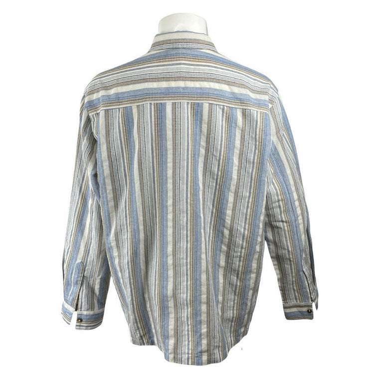 Reclaimed Vintage Men's Blue Striped Long Sleeve Henley Button Front Shirt L