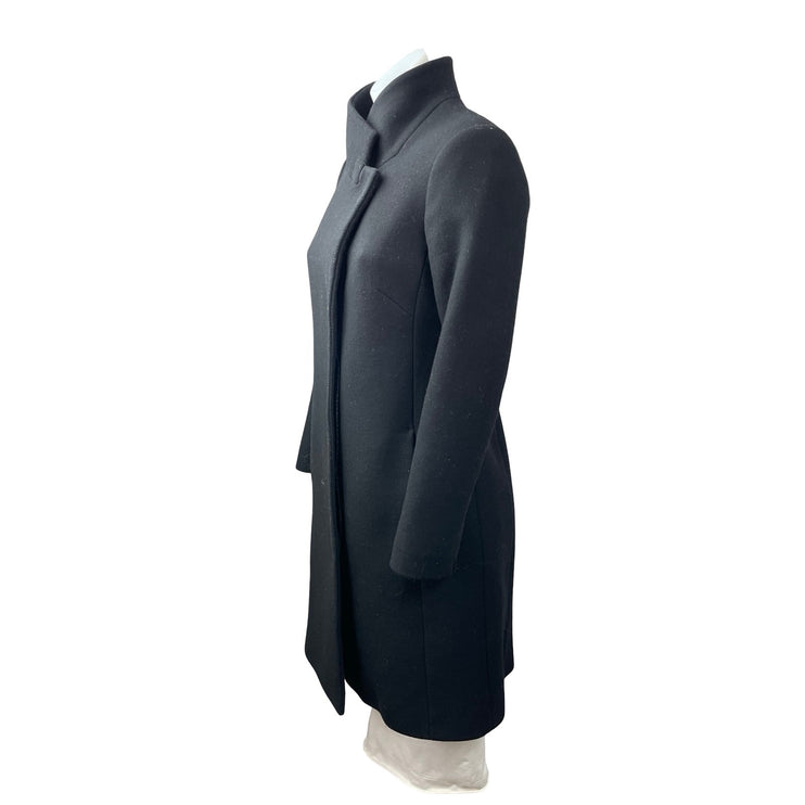 Reiss Mia Wool Women's Black Long Sleeve Stand Up Collar Wrap Over Coat Jacket 4