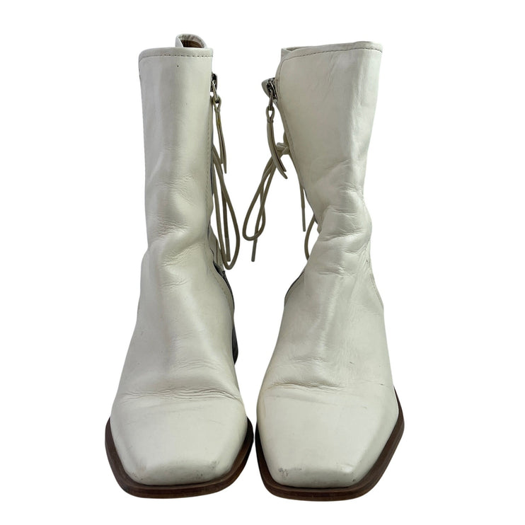 Sam Edelman TanaI Womens White Leather Square Toe  Lace-up Back Ankle Boots 8.5