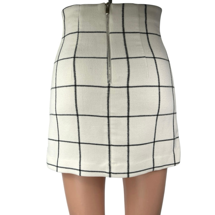 H&M White Black Plaid Checkered High Waist Mini Zipper Straight Pencil Skirt 2