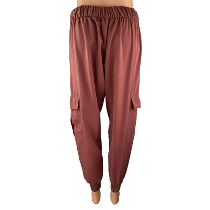 ZARA Women's Red High Rise Elastic Waist Cargo Trousers Joggers Pants Size S