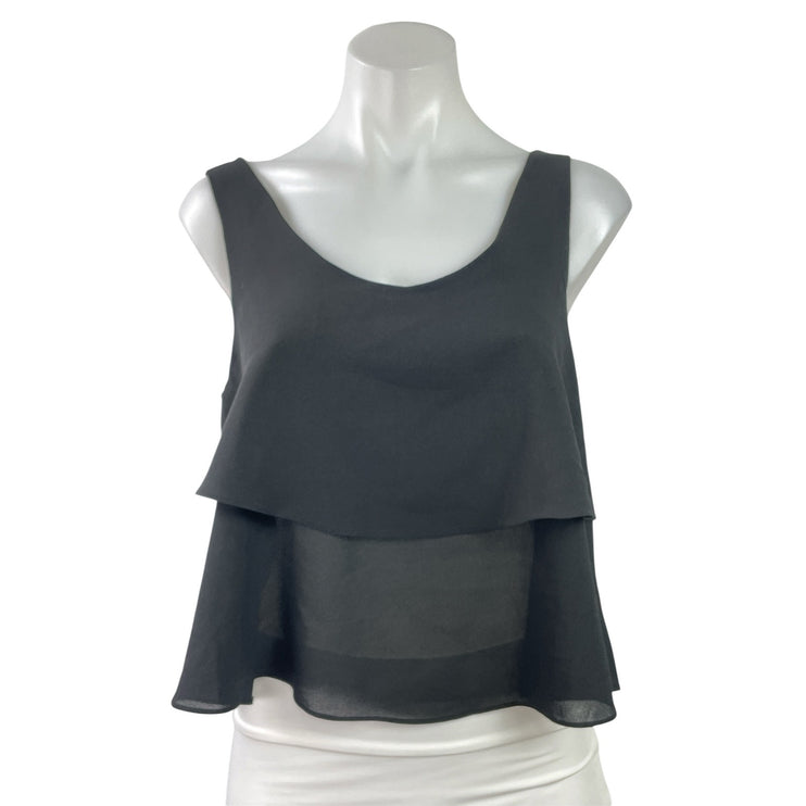 Paper Crane Women's Black Sleeveless Chiffon Layered Open Back Crop Tank Top M