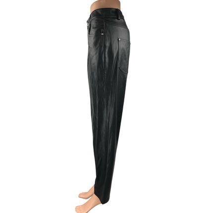 Zara Women's Black Faux Vegan Leather High Waist Straight Leg Trousers Pants 6