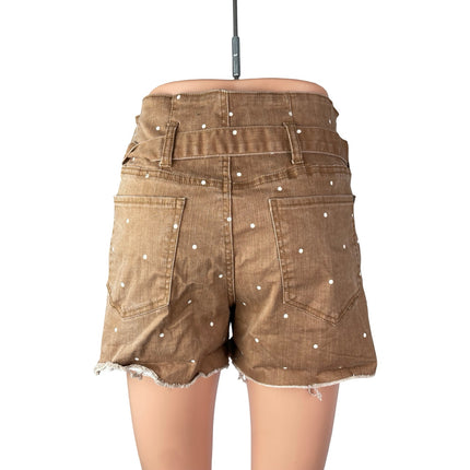 Tinsel Women's Brown Polka Dots High Rise Tie Belted Denim Jean Shorts Size 29