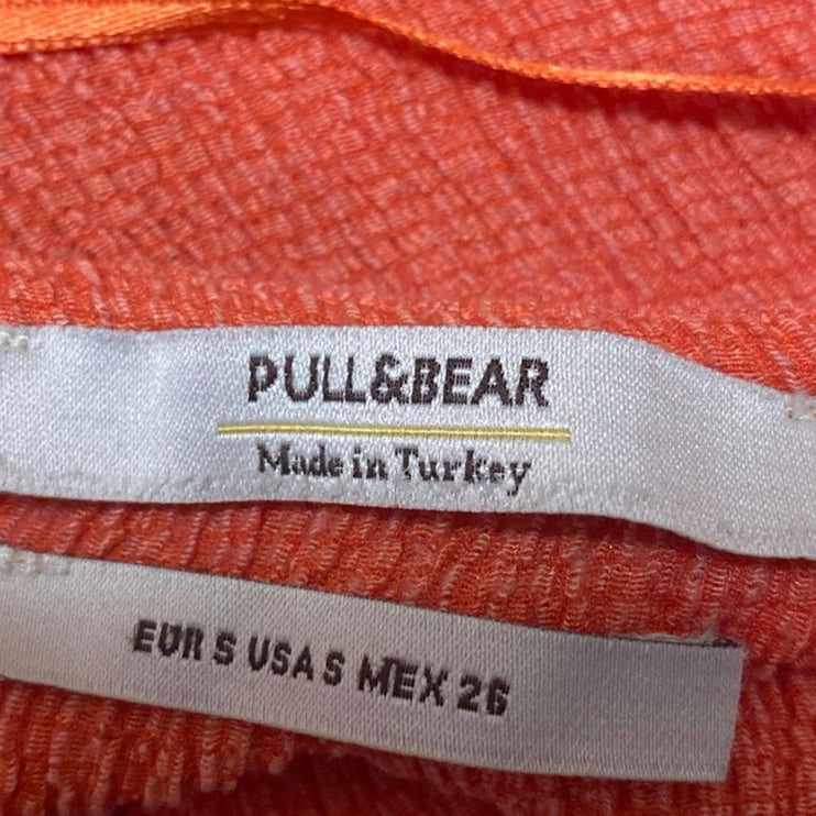 Pull & Bear Coral Short Sleeve Textured Deep V Neck Henley Skater Mini Dress S