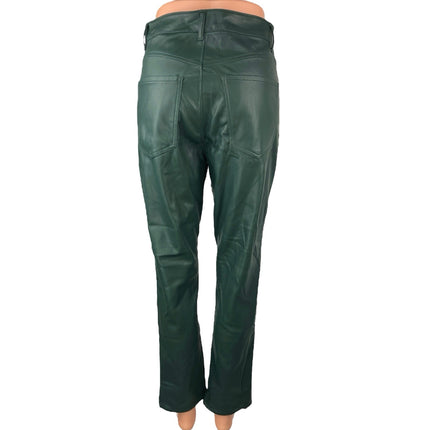 Express Women's Blue Green Faux Vegan Leather Slim High Rise Flared Pants Size 4