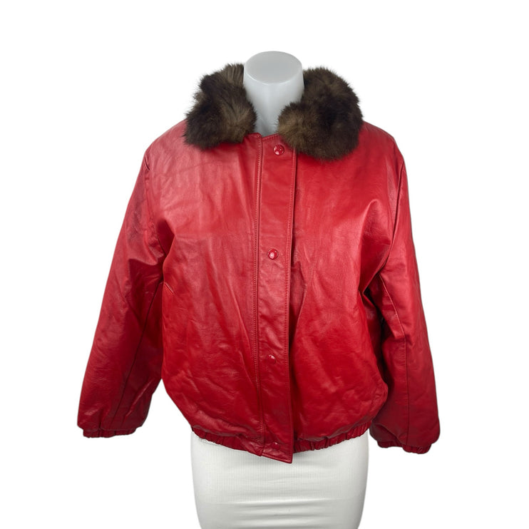 Red Reversible Vintage Genuine Leather Real Authentic Fur Bomber Coat Jacket L