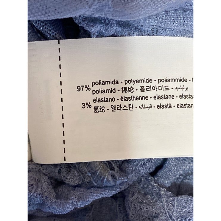 Zara Womens Blue Textured Ruched Cowl Neck Short Cap Sleeve Blouse Top Size L