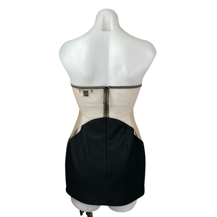 PrettyLittleThing Black Mesh Sheer Waist Strapless Bandeau Mini Bodycon Dress 4