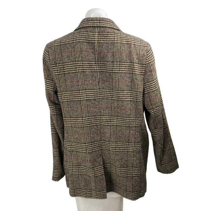 The Drop Women's Beige Plaid Long Sleeve Notch Lapel Blazer Coat Suit Jacket L