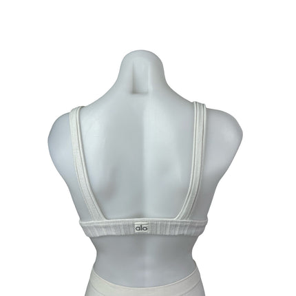 Alo Ribbed Take Comfort White Sleeveless Gym Athletic Activewear Tank Bra Top S