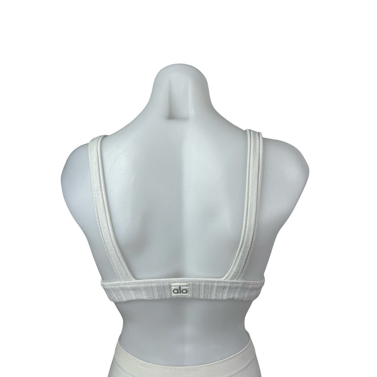 Alo Ribbed Take Comfort White Sleeveless Gym Athletic Activewear Tank Bra Top S