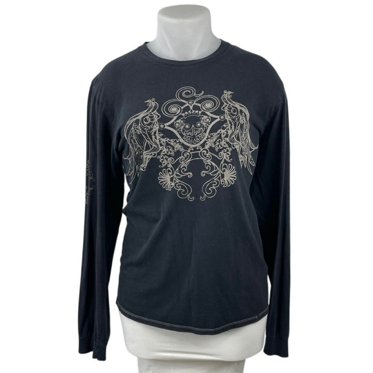 BFL Women's Black Long Sleeve Crew Neck Grunge Graphic T Shirt Tee Top Size XL