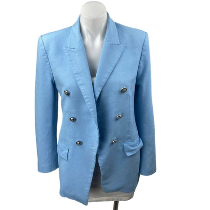Zara Women's Blue Double Brestaed Long Sleeve Noct Collar Blazer Coat Jacket XS