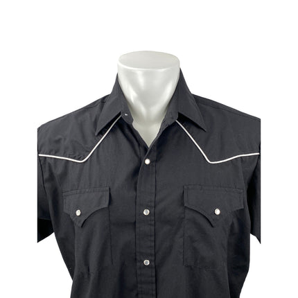 Ely Cattleman Men's Black Short Sleeve Chest Pocket Button Down Shirt Top Size L