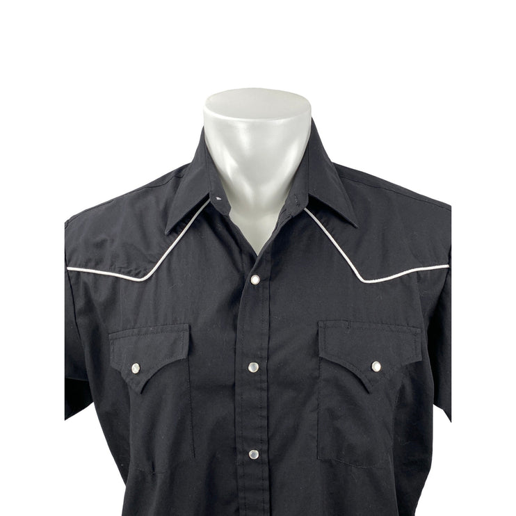 Ely Cattleman Men's Black Short Sleeve Chest Pocket Button Down Shirt Top Size L