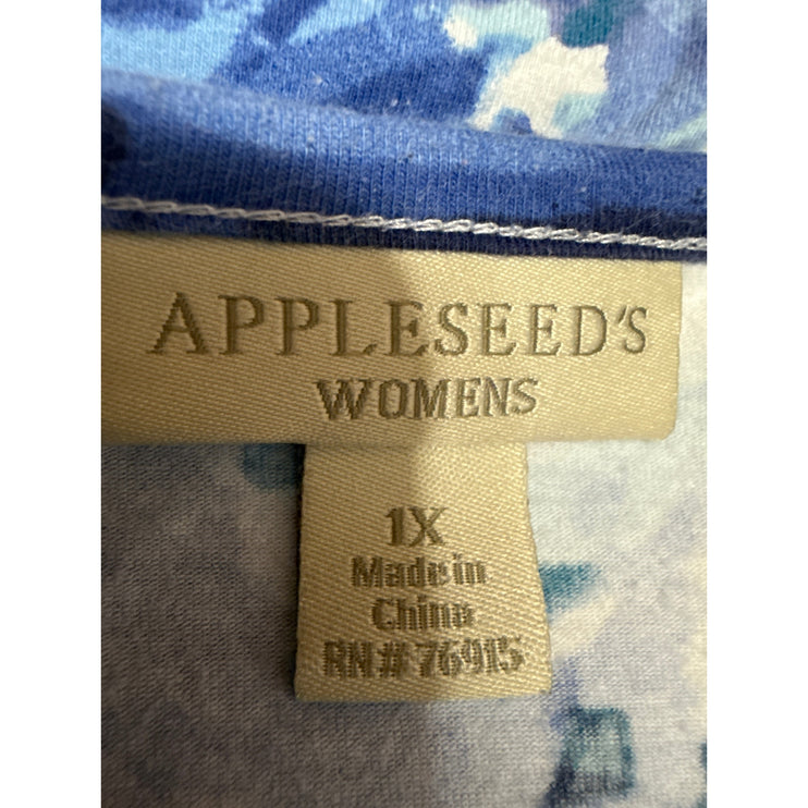 Appleseed's Blue Half Sleeve Floral Boat Neck Cotton T Shirt Tee Top Size XL